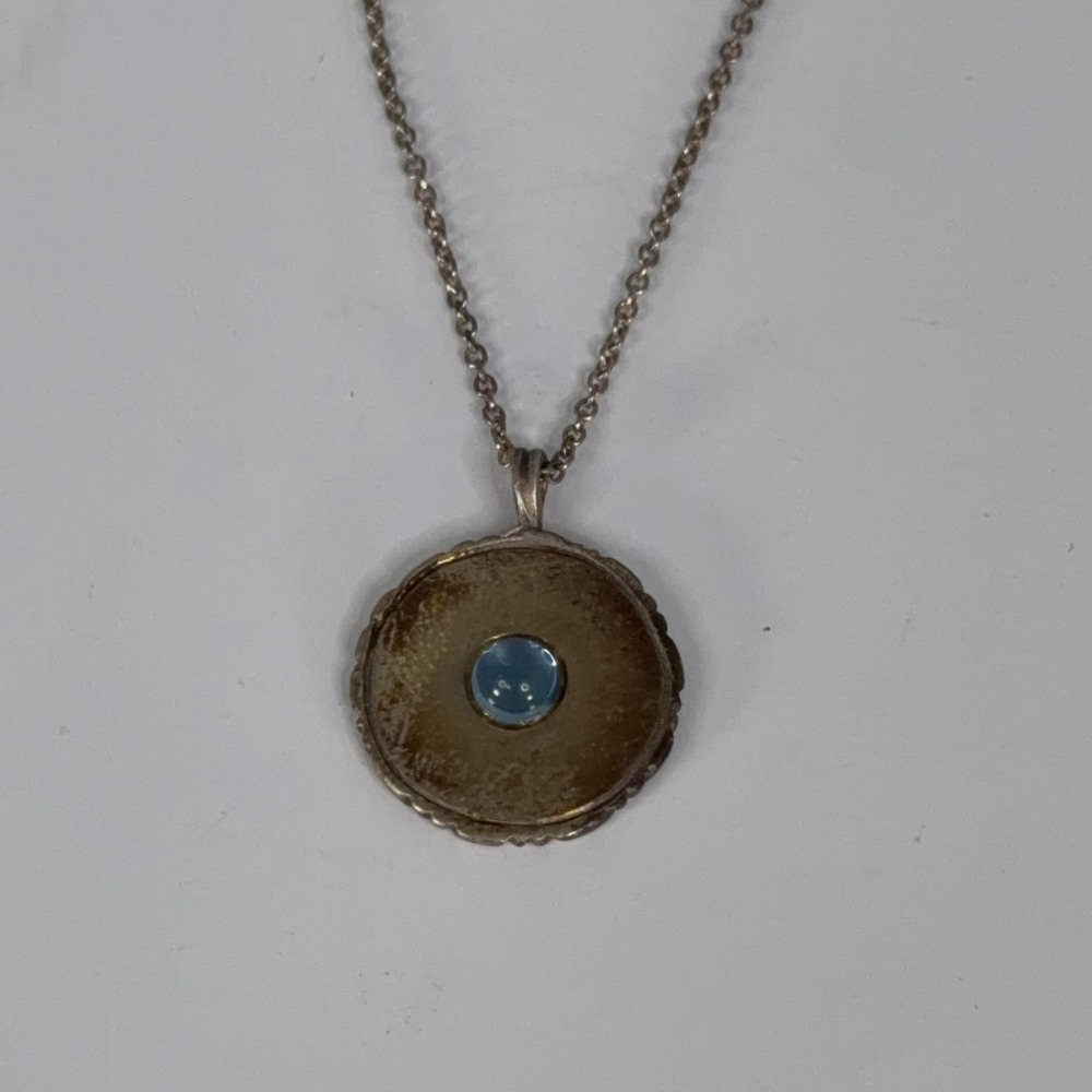 Me&Ro Sterling Silver 925 Round Blue Stone Pendant Necklace 18in Inspirational - Picture 3 of 11